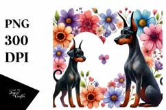 Cute Doodled Flower Doberman Pinscher PNG Product Image 1