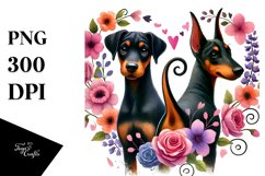 Cute Doodled Flower Doberman Pinscher PNG Product Image 1