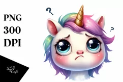 Simple Funny Baby Face Expressive Unicorn Watercolor PNG Product Image 1