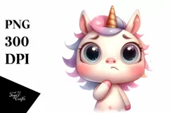 Simple Funny Baby Face Expressive Unicorn Watercolor PNG Product Image 3