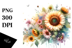 Colorful Sunflower Watercolor PNG Product Image 1