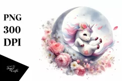 Cute Baby Unicorn Tumbling Spring Petals Watercolor Clipart Product Image 3
