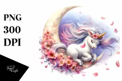 Cute Baby Unicorn Tumbling Spring Petals Watercolor Clipart Product Image 3