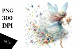 Cute Fairy Tumbling with Spring Petals in the Wind | Clipart Product Image 1