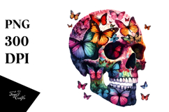 Colorful Skull with Butterfly Silhouettes, Transparent PNG Product Image 1