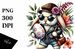Bunny with Leather Clothes and Sunglasses, PNG Product Image 1