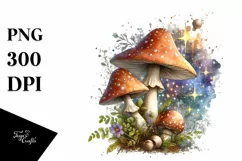 Mystical Celestial Mushroom Watercolor Splash PNG Product Image 3