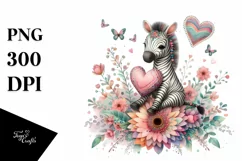 colorful Zebra on Flower Holding Heart PNG Product Image 1