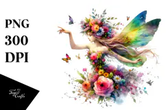 Fairy Dancing with Floral Wreath PNG Product Image 1
