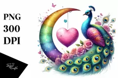 Colorful Peacock Sitting on Half Moon PNG Product Image 1