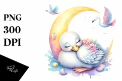 Baby Swan Moon Watercolor Cute Product Image 3