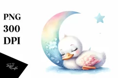 Baby Swan Moon Watercolor Cute Product Image 3