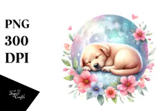 Pastel Puppy Sleeping on the Moon PNG Product Image 1