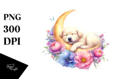 Pastel Puppy Sleeping on the Moon PNG Product Image 1