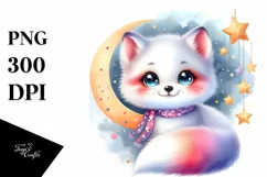 Cute Colorful Arctic Fox Moon Hanging Stars | Sublimation | Product Image 1