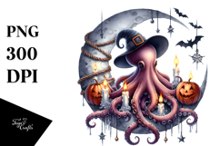 Octopus on Moon Halloween PNG Product Image 1