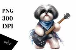 Watercolor Shih Tzu Rock Star | Clipart Product Image 3