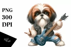 Watercolor Shih Tzu Rock Star | Clipart Product Image 1