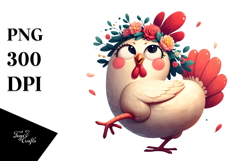 dancing Chicken with Flower Crown, Soft Drop Shadow PNG Product Image 1
