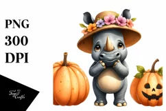 Standing Rhino in Sun Hat | Sublimation Clipart Product Image 1