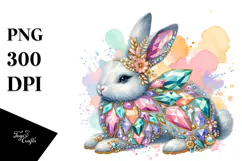 Colorful Bunny Made of Diamonds with Golden Insertions PNG Product Image 1