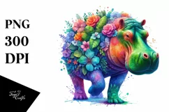 Vibrant Watercolor Hippo PNG Product Image 1