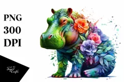 Vibrant Watercolor Hippo PNG Product Image 3
