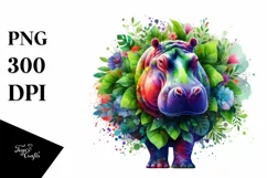 Vibrant Watercolor Hippo PNG Product Image 3