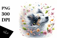 Cute Dog Tumbling with Spring Petals in the Wind | Clipart Product Image 1