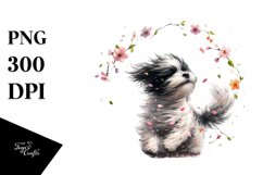 Cute Dog Tumbling with Spring Petals in the Wind | Clipart Product Image 1