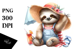 Digital Baby Sloth in Beachwear PNG Product Image 1
