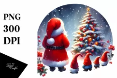 Vibrant Santa Gnomes Christmas Tree PNG Product Image 1