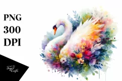 Abstract Watercolor Vibrant Swan Half Flowers Clipart Product Image 3
