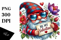 Valentines Gnome Be My Valentine Sign, PNG Product Image 1