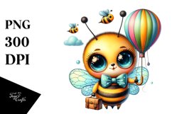 Colorful Baby Bee with Hot Air Balloon PNG Product Image 1