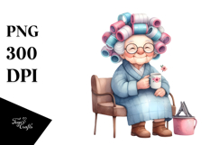 Old Lady Watercolor Bench Hair Curlers | Sublimation | Product Image 1