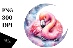 Pastel Baby Flamingo Sleeping on the Moon PNG Product Image 1