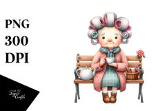 Old Lady Watercolor Bench Hair Curlers | Sublimation | Product Image 1