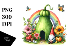 Gnome House and Colorful Flowers | Sublimation | Clipart Product Image 1