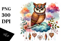Colorful Boho Owl Watercolor Product Image 1