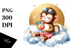 Watercolor Monkey in Beachwear PNG Product Image 1