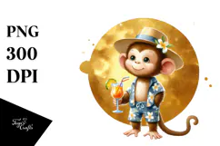 Watercolor Monkey in Beachwear PNG Product Image 1
