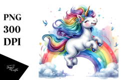 Colorful Baby Unicorn Jumping Over Rainbow, PNG Product Image 1