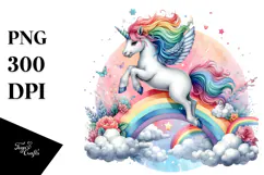 Colorful Unicorn Jumping over Rainbow PNG Product Image 1