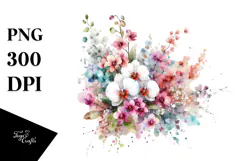 Colorful Abstract Orchid Watercolor PNG Product Image 1