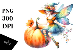 Vibrant Fairy with Pumpkin | Sublimation | Clipart Product Image 1
