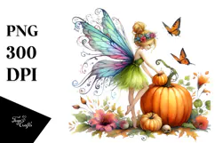 Vibrant Fairy with Pumpkin | Sublimation | Clipart Product Image 1