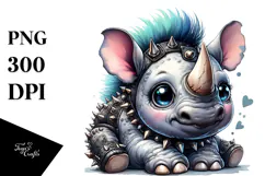 Energetic Punk Baby Rhino PNG Product Image 1