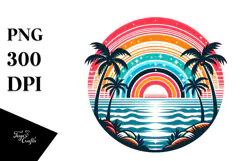 Retro Tropical Rainbow Sunset, Clipart PNG Product Image 1