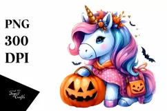 Vibrant Unicorn Halloween Pumpin Drawing | Clipart Product Image 1